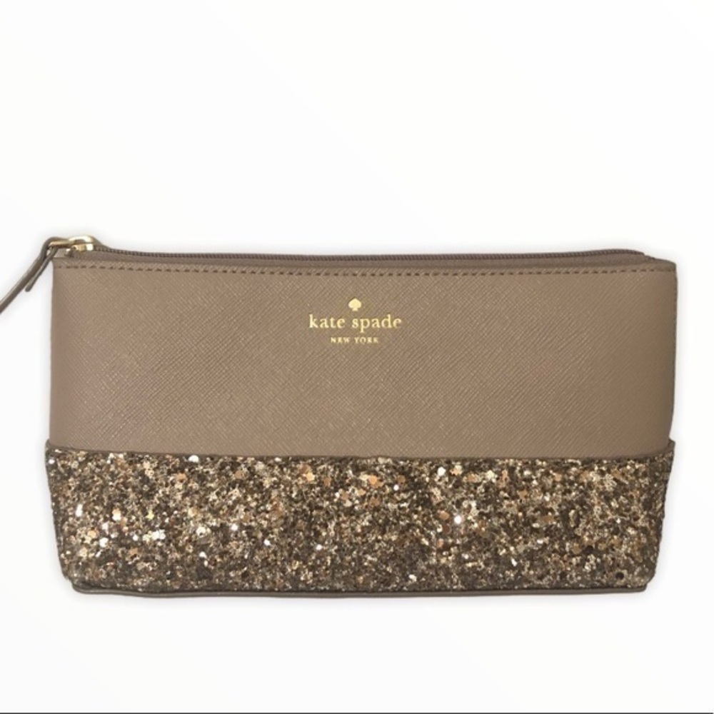 Kate spade gray glitter cosmetic pouch bag